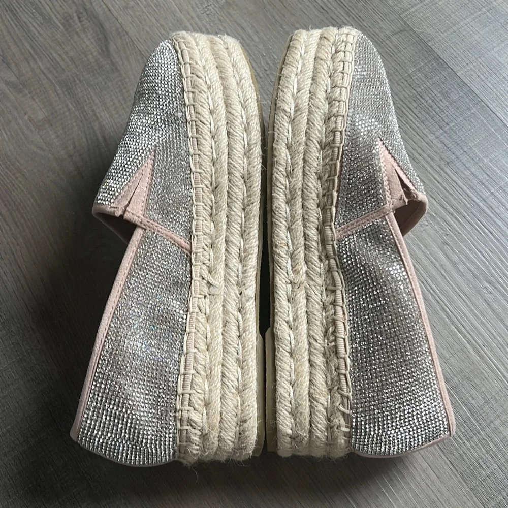 Steve Madden Crystal-Embellished Nude Espadrille Platform Slip-Ons